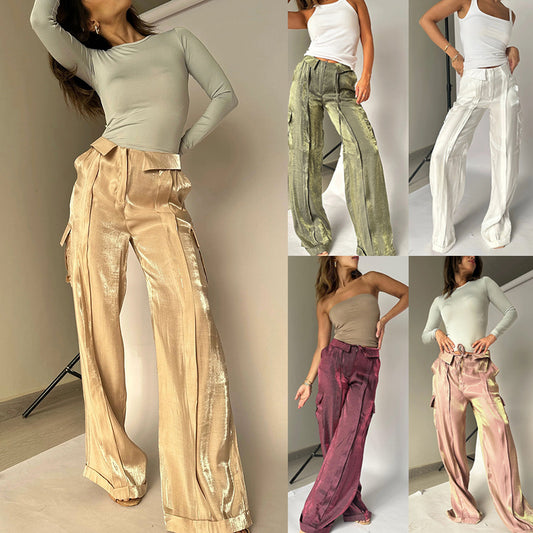 Ins Style Loose Straight Pants With Multi-pocket Design New Fashion Casual Vacation Trousers Womens Clothing