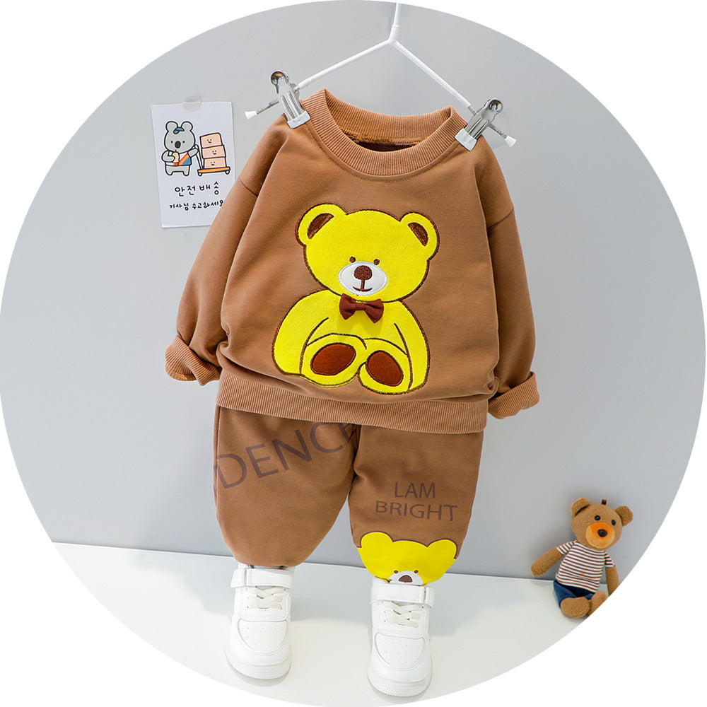 Western Style Clothes Baby Children's Clothes Baby Round Neck Long Sleeve Two-Piece Suit