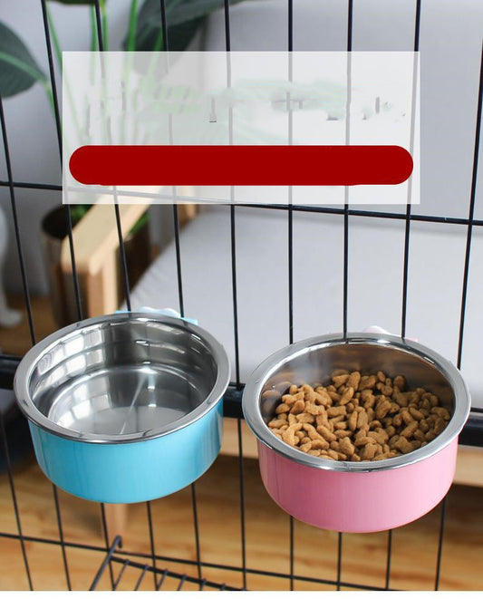 Stainless Steel Dog Fixed Cat Bowl Cat Bowl Dog Cage  Water Anti-Overturning Dog