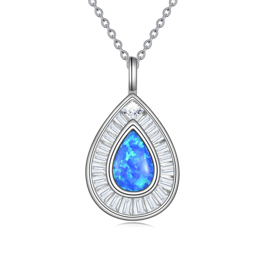 Sterling Silver Blue Opal Teardrop Necklace Jewelry for Women
