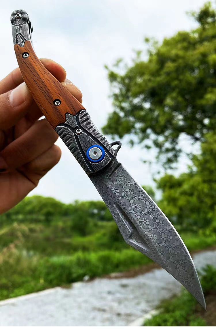 Small Folding Knife Damascus Steel Folding Outdoor Hunting Tactical Camping Survival Multifunction Tool