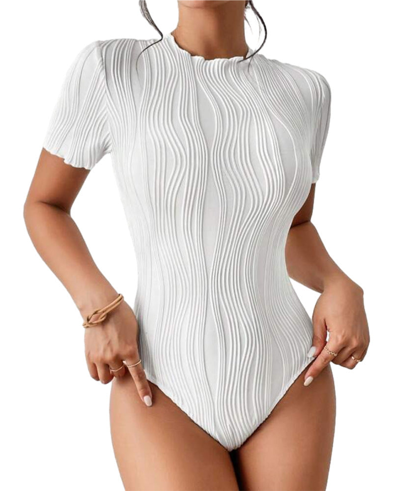 Women's Short-sleeved Corrugated Texture Jumpsuit