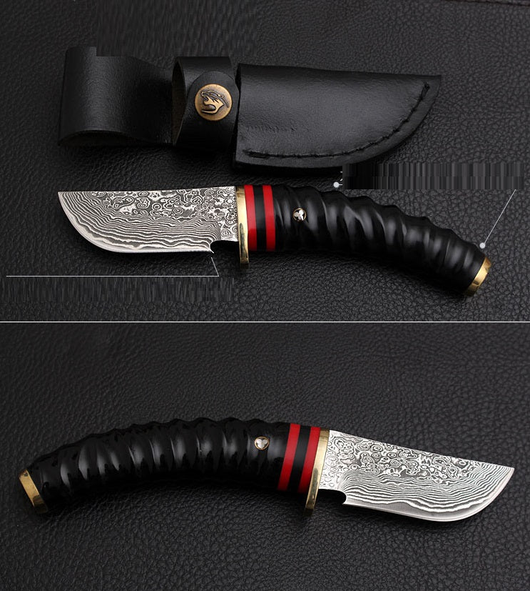 Handforged Damascus Hunting Knife Fixed Knife Antler Damascus Steel Straight Knife Outdoor Camping Tactical Knife