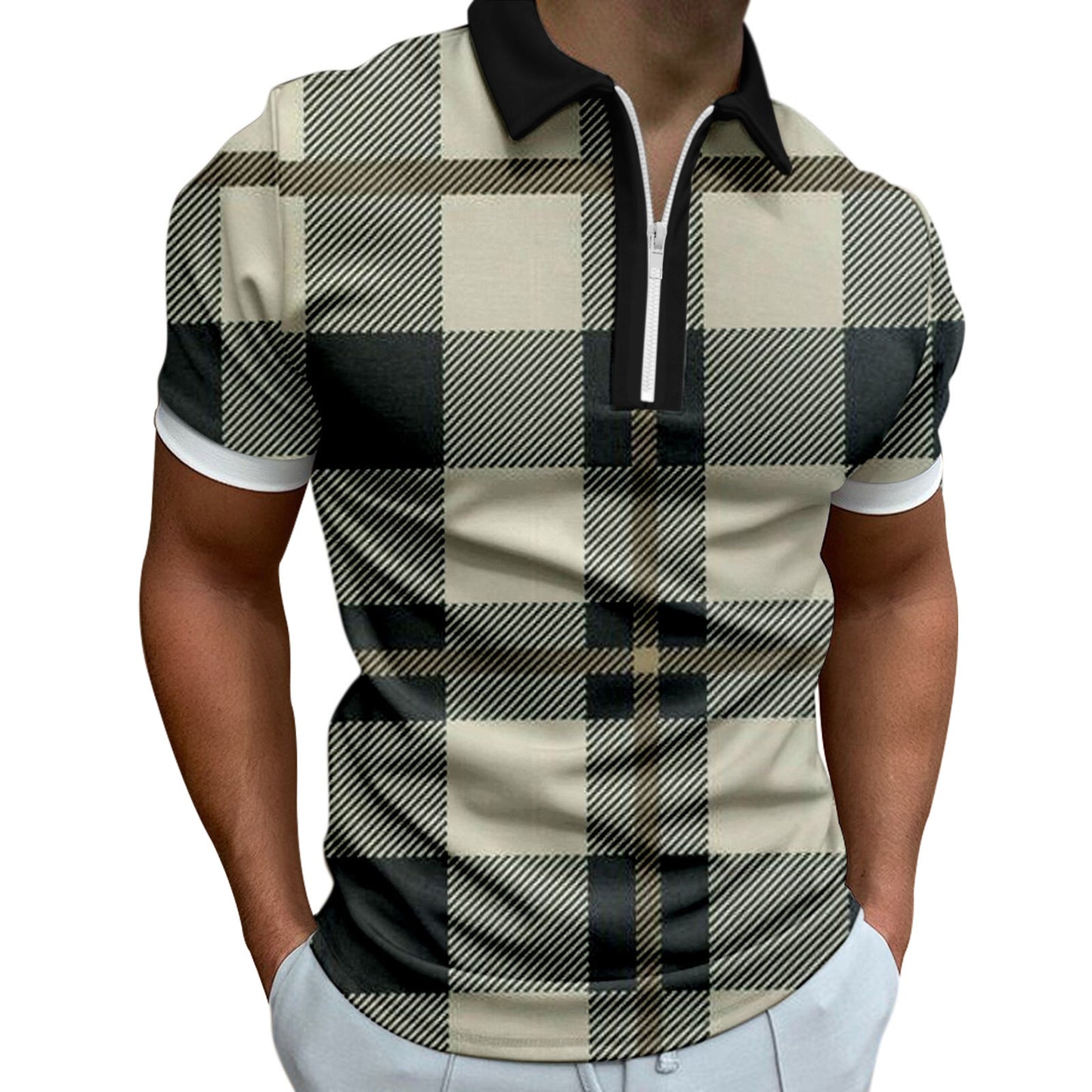 European And American Men's 3D Digital Printing Zipper Polo Shirt Plus Size