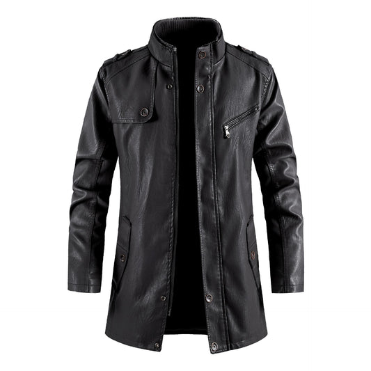 Men's Fashionable Standing Collar Plush Leather Jacket