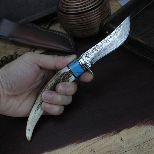 Outdoor Damascus Forged Hunting Knife With Non-slip Handle